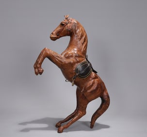 Handcrafted Leather Clad Rearing Horse Figurine