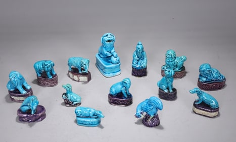 Group Of Turquoise Glazed Figurines