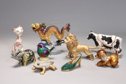 Group Of Enamel And Crystal Animal Trinket Box