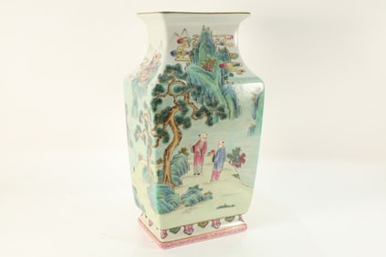Famille Rose Pine Tree and Character Story Pattern Porcelain Vase