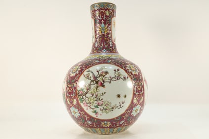 Famille Rose Flower and Bird Pattern Porcelain Vase