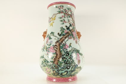 Famille Rose Flower and Bird Pattern Porcelain Vase