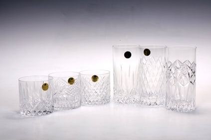 Tyrone Full Lead 3 Crystal Glasses &3 Crystal Whiskey Glasses