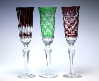 Set Of 3 Multicolor Crystal Champagne Darmstadt Style Goblets
