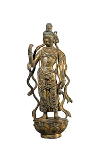 Gilt Bronze Standing GuanYin Figure