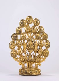 Gilt Bronze Group of Buddha with Tree Figure