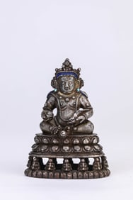 Tibetan Silver Inlaid Yellow Jambhala Figure