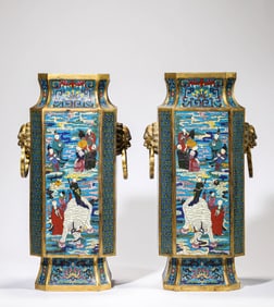 Pair of Character Pattern Bronze Cloisonne Vase