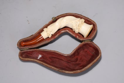 Vintage Cheroot Meerschaum Pipe With Case