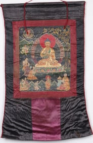 Tibetan Thangka Silk Framed Shakyamuni Buddha