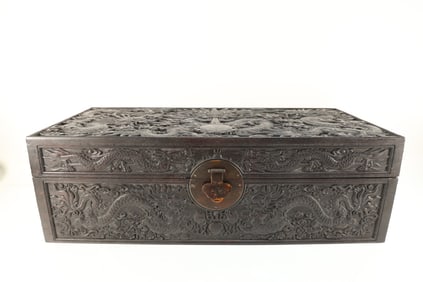 Red Sandalwood Carved Dragon and Cloud Pattern Lid Box