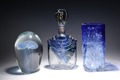 Kai Blomqvist" Ice" Vase, Dynasty Glass Blue Jellyfish, Decanter By Punto Arte