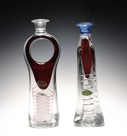 Set Of 2 Adam Jablonski Art Deco Crystal Candlestick Holders