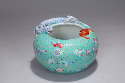 Chinese Famille Rose Porcelain Dragon Bat Rim Bowl