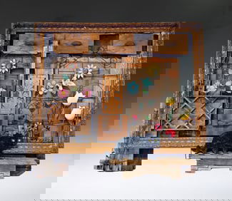 Handmade Assemblage Cat In the Flower Window Art Work