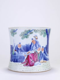 Wucai Character Pattern Porcelain Brush Pot