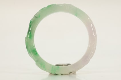 Jade Carved Reishi Mushroom Pattern Bangle