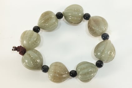Jade Carved Walnut Shape Bead Bracelet
