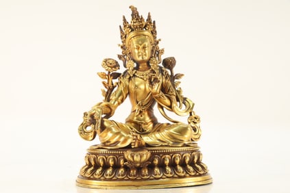 Gilt Bronze Green Tara Figure