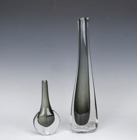 Vintage 2 Mid Century Orrefors Sommerso Nills Landberg Dusk Art Crystal Vase