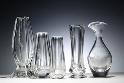 Crystal Collection 5 Vase Etched Bird And Flower