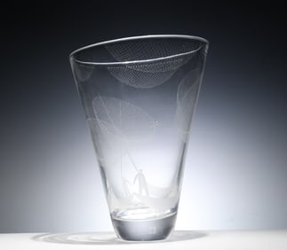 Vicke Lindstrand, engarved Large Glass Vase Kosta Swedne 1950-60s