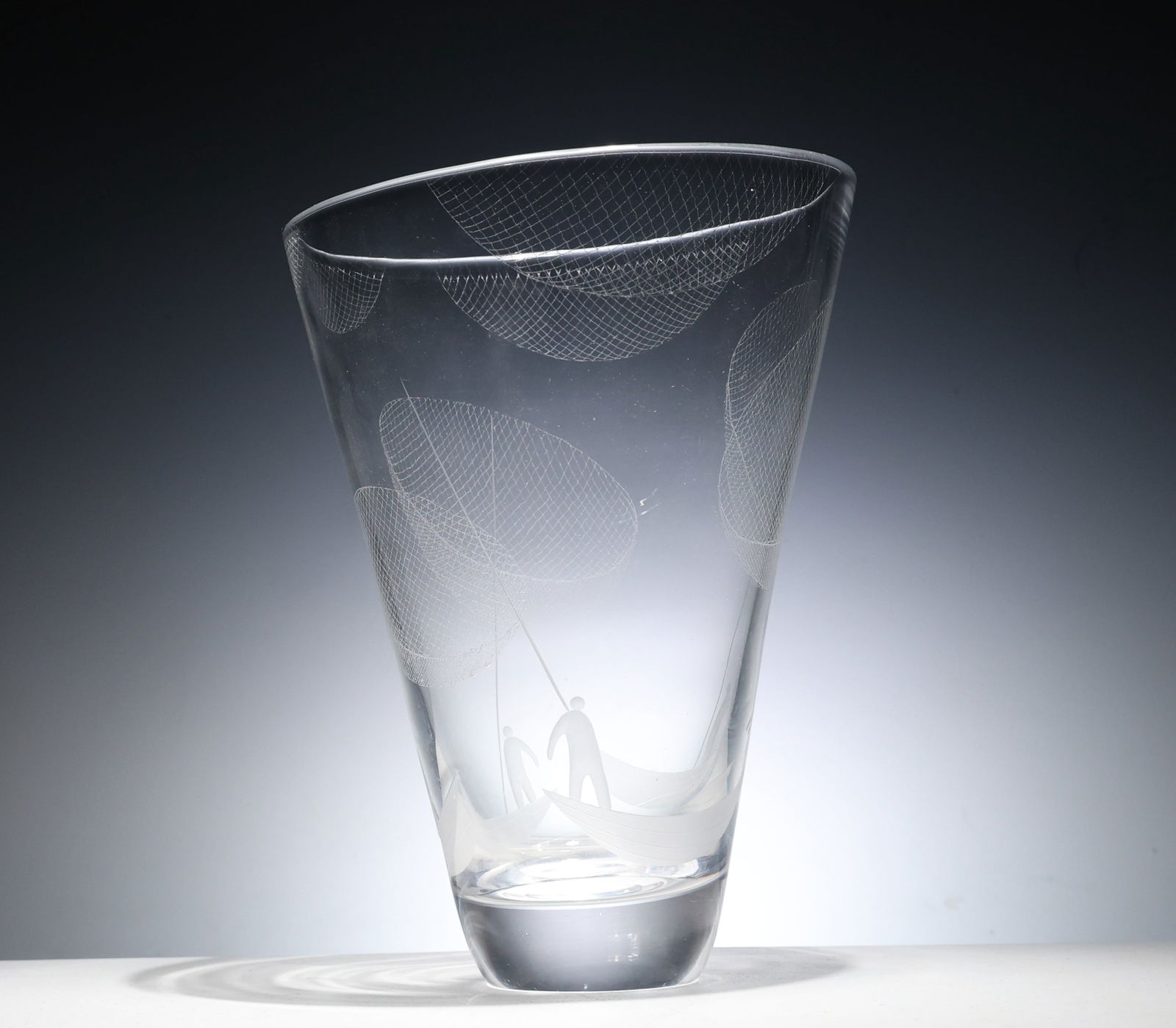 Vicke Lindstrand, engarved Large Glass Vase Kosta Swedne 1950-60s (1 of 7)