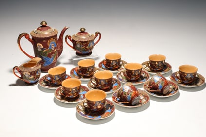 Japanses Eggshell Handpainted Set Of 10 Tea Cup Saucer Pot