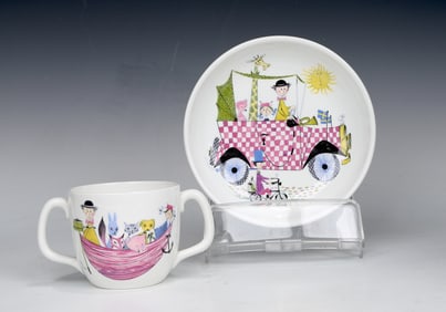 Set Of Vintage Children's Bowl Mug Stig Lindberg" Krakel Spektakel"