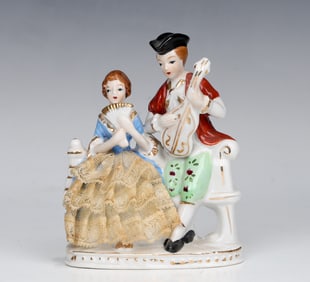 Vintage Early 20th Century Colonial Figures Couple Playing