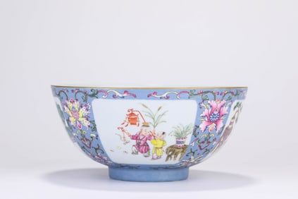 Famille Rose Character Pattern Porcelain Bowl