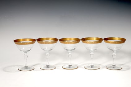 5 Cocktail Rambler Rose Tiffin Gold Rim Glasses