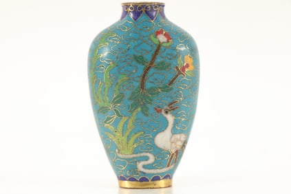 Bronze Cloisonne Carved Flower and Crane Pattern Snuff Bottle