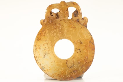Jade Carved Chi Dragon Pattern Bi