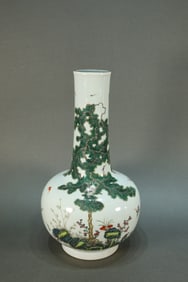 Famille Rose Pine Tree and Crane Pattern Porcelain Vase