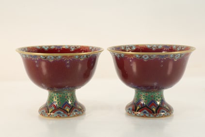 Pair of Famille Rose Flower Pattern Porcelain Cup