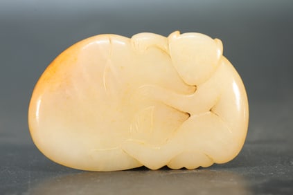Jade Carved Monkey and Peach Shape Ornament