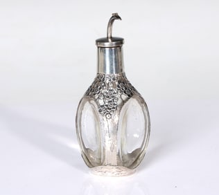 Sterling Silver 950 Overlay Glass Pinched Decanter
