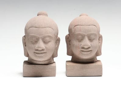 Pair of Stone Buddha Head Ornament