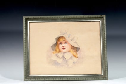 Early Victorian Style Portrait Of Little Girl On Fabric