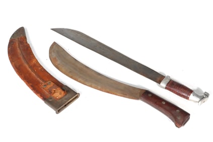 2 Of Vintage Rare Machete With Leather Sheath