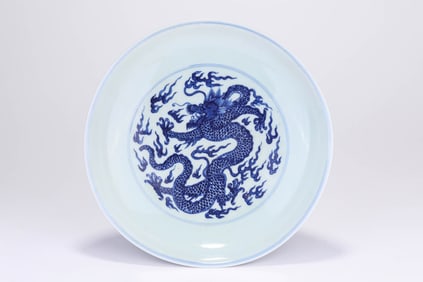 Blue and White Dragon Pattern Porcelain Plate