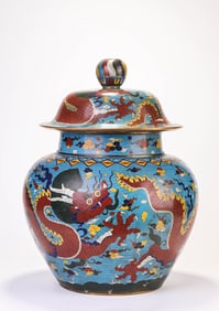 Chinese Bronze Cloisonne Dragon Pattern Lid Jar