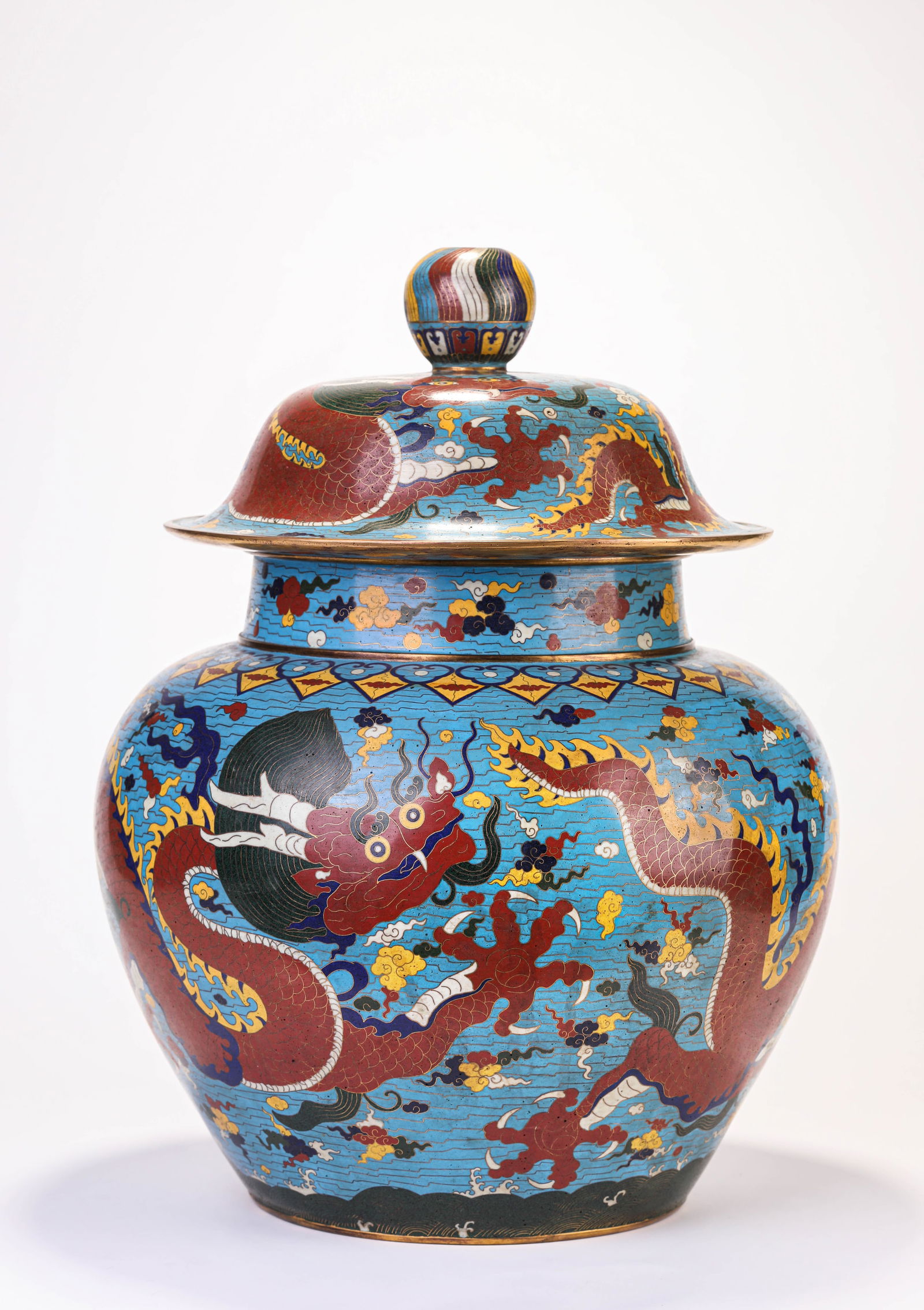 Chinese Bronze Cloisonne Dragon Pattern Lid Jar (1 of 9)