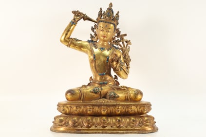 Gilt Bronze Manjushri Figure