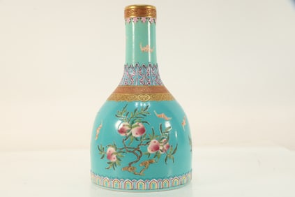 Famille Rose Peach and Bat Pattern Porcelain Vase