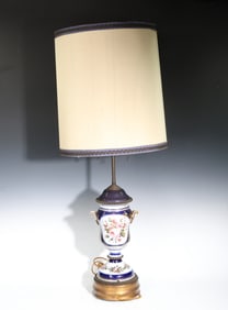 French Painted Porcelain Flower Lamp