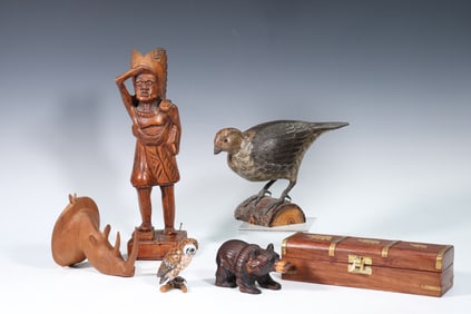 Collection Of 6 Carved Wood Ornament Figurine