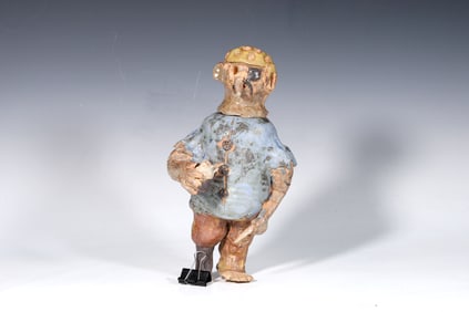 Boy With Blue Bird Of Happiness Clay Vintage Figurine Sculpture
