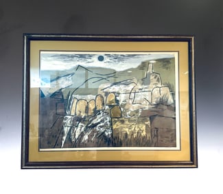 "Ancient Mission" Abstract Landscape Painting Signed Guy Maccoy